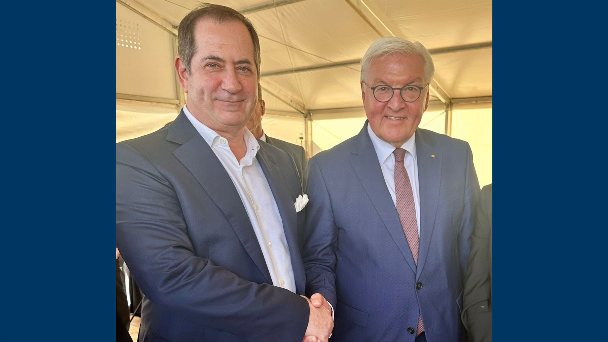 Genesis Prize Foundation Chairman Stan Polovets, left, with German President Frank-Walter Steinmeier at the groundbreaking for the Holocaust Museum of Greece in Thessaloniki, Oct. 29, 2024. 